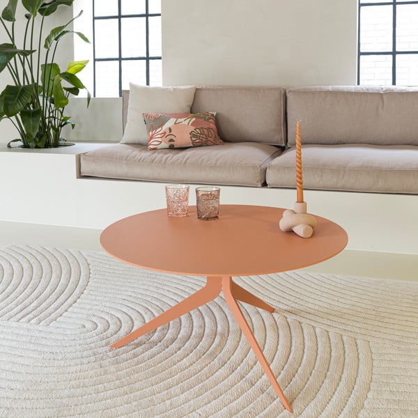 Rausvos spalvos iš metalo apvalios formos kavos staliukas ø 78 cm Daley – Spinder Design-image-1