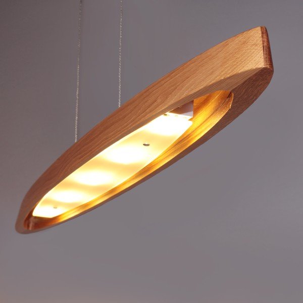 Kabantis šviestuvas sidabrinės spalvos/natūralios spalvos LED su pritemdymo funkcija su mediniu gaubtu Shine-wood – Fischer & Honsel-image-1