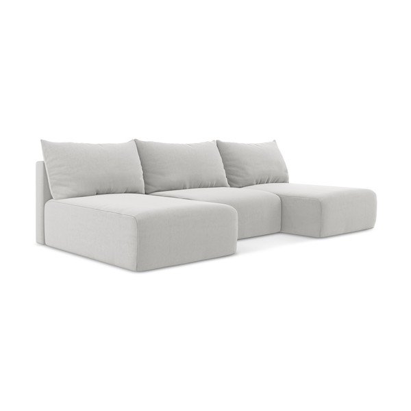 Šviesiai pilkos spalvos sulankstoma/su sandėliavimo vieta kampinė sofa iš velveto („U“ formos) Kalena – Makamii-image-2