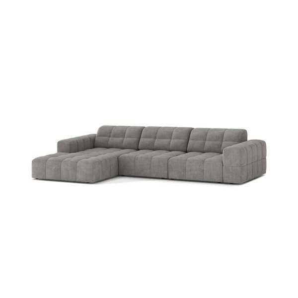 Pilkos spalvos kampinė sofa iš šenilinio audinio (su kairiuoju kampu/su gultu) Chicago – Cosmopolitan Design-image-1