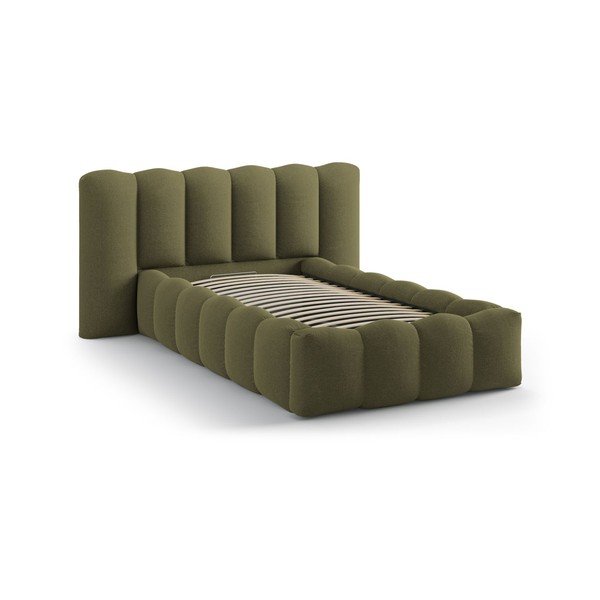 Khaki spalvos viengulė lova audiniu dengta su sandėliavimo vieta su lovos grotelėmis 90x200 cm Lupine – Micadoni -image-2