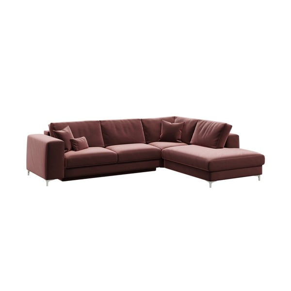Tamsiai rožinė aksominė kampinė sofa-lova Devichy Rothe, dešinysis kampas-image-2