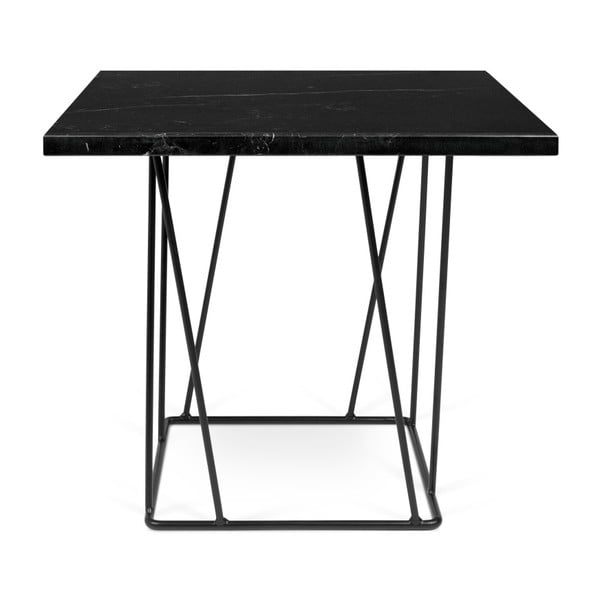 Juodos spalvos marmurinis kavos staliukas su juodomis kojomis TemaHome Helix, 50 x 50 cm