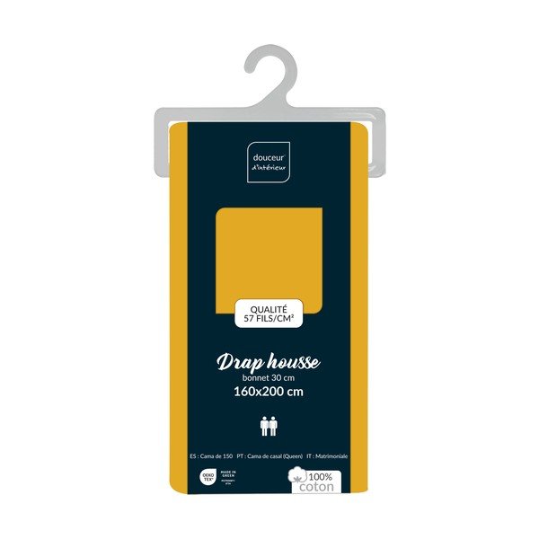 Geltonos spalvos iš medvilnės paklodė su guma 160x200 cm Lina – douceur d'intérieur-image-2