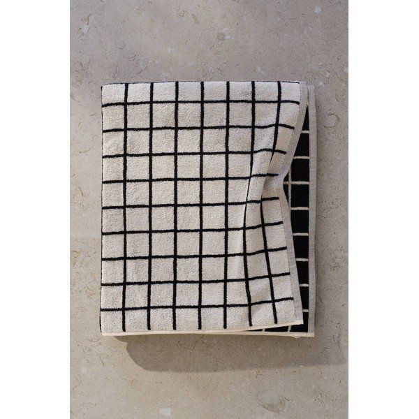 Juodos spalvos/smėlio spalvos iš medvilnės vonios rankšluostis 90x150 cm Grid – Jotex-image-1