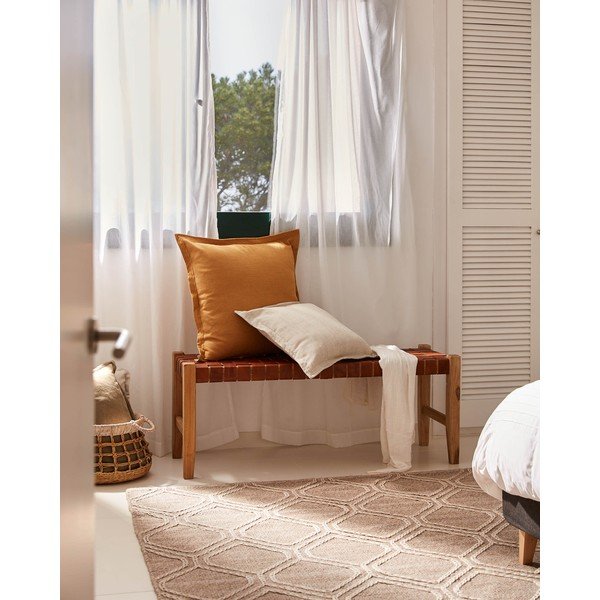 Konjako rudos spalvos/natūralios spalvos iš odos suolas Calixta – Kave Home-image-1