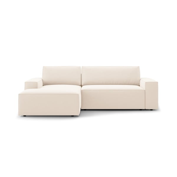 Iš velveto sulankstoma/su sandėliavimo vieta kampinė sofa smėlio spalvos (su kairiuoju kampu/su gultu) Jodie – Micadoni 