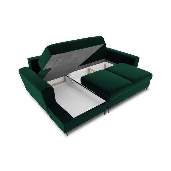 Žalios spalvos iš velveto sulankstoma/su sandėliavimo vieta kampinė sofa (su kairiuoju kampu/su gultu) Kyoto – Cosmopolitan Design-image-3