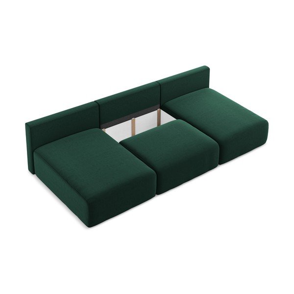 Tamsiai žalios spalvos sulankstoma/su sandėliavimo vieta kampinė sofa iš velveto („U“ formos) Kalena – Makamii-image-4