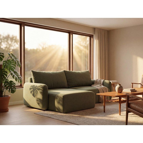 Šviesiai rudos spalvos sulankstoma/su sandėliavimo vieta kampinė sofa Kalena – Makamii-image-1