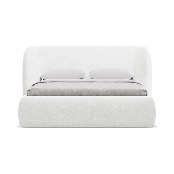 Baltos spalvos dvigulė lova audiniu dengta su sandėliavimo vieta su lovos grotelėmis 180x200 cm Hauke – Makamii-image-3