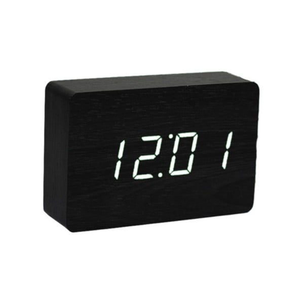 Juodos spalvos žadintuvas su baltu LED ekranu Gingko Brick Click Clock