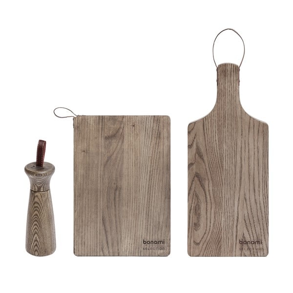 Malūnėlio ir pjaustymo lentelės rinkinys iš medienos 3 vnt. – Bonami Selection