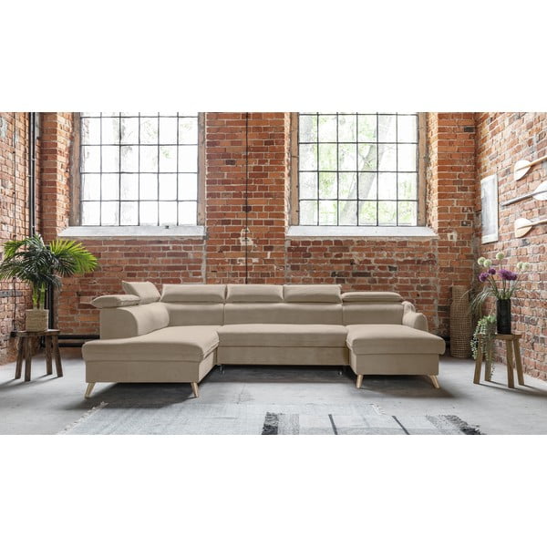 Sulankstoma kampinė sofa iš velveto smėlio spalvos (su kairiuoju kampu/„U“ formos) Sweet Harmony – Miuform-image-1