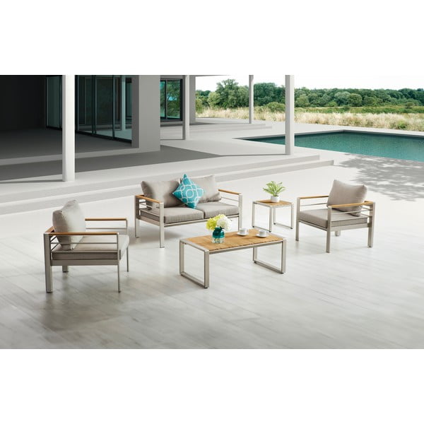 Iš metalo sodo poilsio baldų komplektas pilkos spalvos 4 žmonėms Florence – Garden Pleasure-image-1