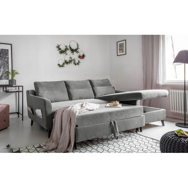 Šviesiai pilka velvetinė kampinė sofa Miuform Stylish Stan, dešinysis kampas-image-4