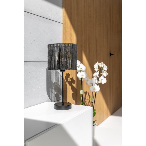 Stalinis šviestuvas juodos spalvos (aukštis 48 cm) su pintos nendrės gaubtu Foresto – GTV-image-2