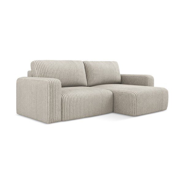 Smėlio spalvos sulankstoma/su sandėliavimo vieta kampinė sofa iš kordinio velveto (su dešiniuoju kampu/su gultu) Kona – Makamii-image-2