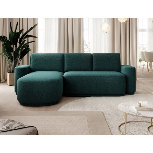 Žalios spalvos iš šenilinio audinio sulankstoma/su sandėliavimo vieta kampinė sofa (su kairiuoju kampu/su gultu) Aurumm – ELTAP-image-1