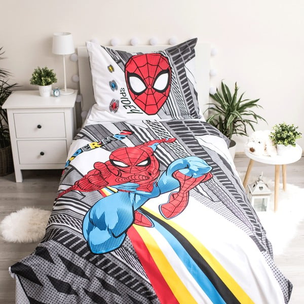 Pilkos spalvos vaikiška medvilninė patalynė Jerry Fabrics Spiderman, 140 x 200 cm-image-1