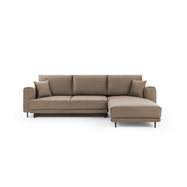 Šviesiai rudos spalvos iš velveto sulankstoma/su sandėliavimo vieta kampinė sofa (su dešiniuoju kampu/su gultu) Dalia – ELTAP