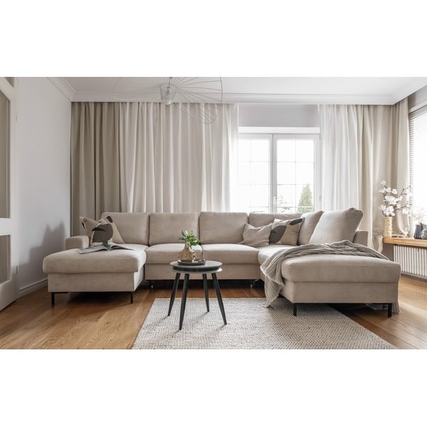 Iš kordinio velveto sulankstoma kampinė sofa smėlio spalvos (su dešiniuoju kampu) Lofty Lilly – Miuform-image-4