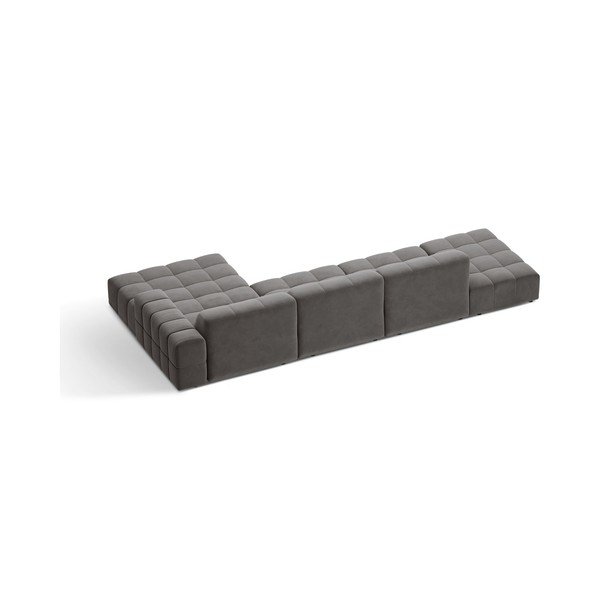 Pilkos spalvos kampinė sofa iš velveto (su dešiniuoju kampu/su gultu) Chicago – Cosmopolitan Design-image-2