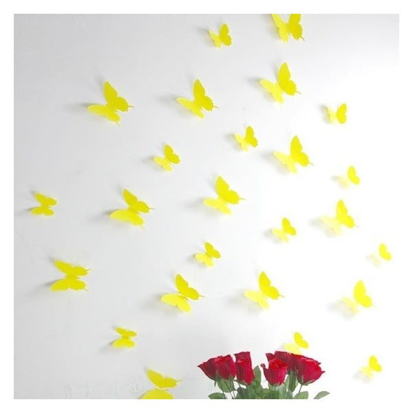 12 geltonų lipdukų su 3D efektu "Ambiance Butterflies" rinkinys