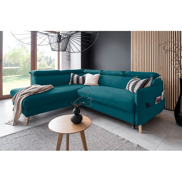 Sulankstoma kampinė sofa iš velveto turkio spalvos (su kairiuoju kampu) Sweet Harmony – Miuform-image-4