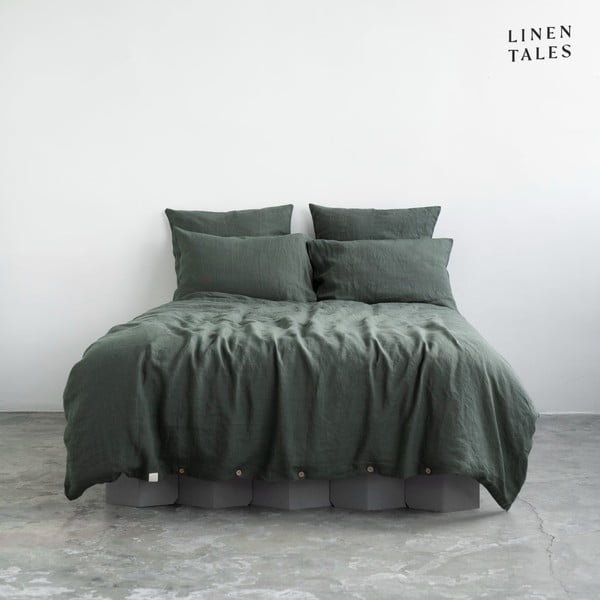Tamsiai žalia lininė patalynė dvigulėms lovoms 200x200 cm - Linen Tales