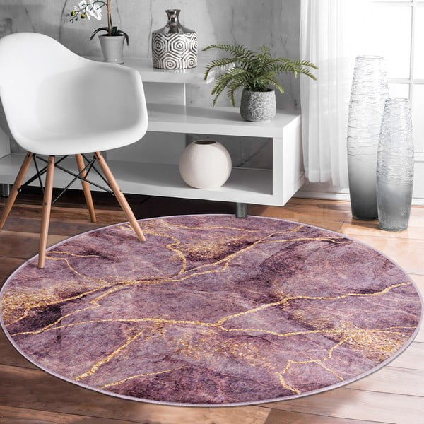 Skalbiamas/robotiniams dulkių siurbliams apvalios formos kilimas rožinės spalvos ø 120 cm Comfort – Mila Home-image-4