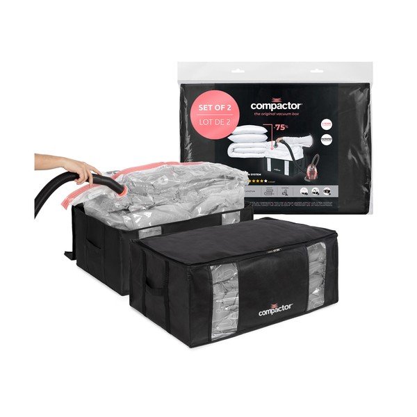 Vakuuminės/su standžiais kraštais iš tekstilės spintos daiktadėžės 2 vnt. 65x45x27 cm Black Edition – Compactor