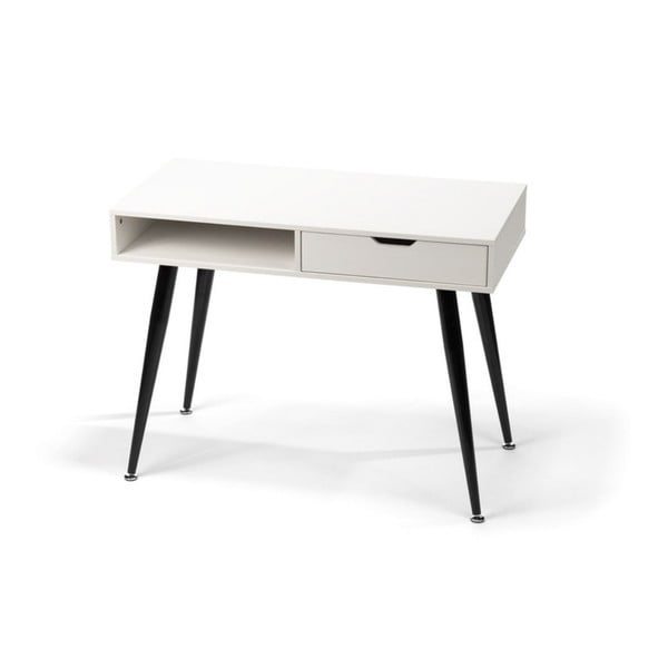 Baltas rašomasis stalas su juodu metaliniu pagrindu loomi.design Diego, 100 x 50 cm