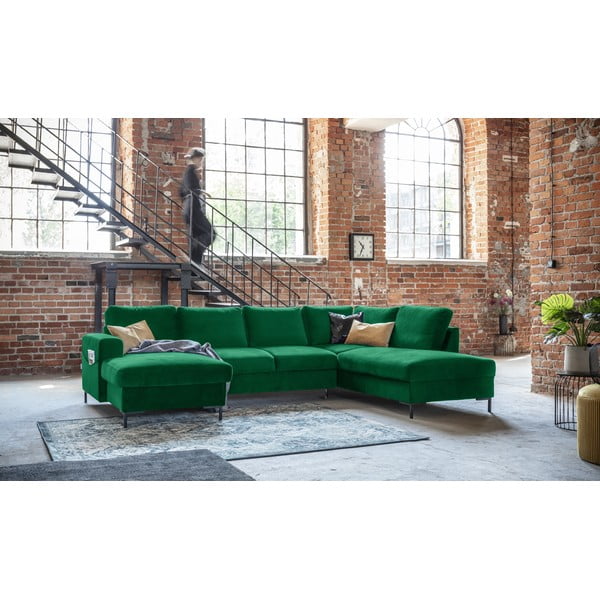 Žalia aksominė U formos sofa Miuform Lofty Lilly, dešinysis kampas-image-3