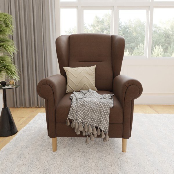 Tamsiai rudos spalvos krėslas su atlošu Swan – Ropez-image-1