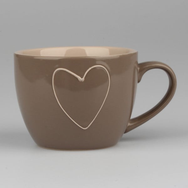 Rankomis dekoruotas rudos spalvos keraminis puodelis "Dakls Heart", 473 ml