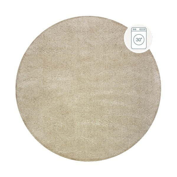 Skalbiamas iš perdirbto pluošto apvalios formos kilimas smėlio spalvos 180x180 cm Fluffy – Flair Rugs