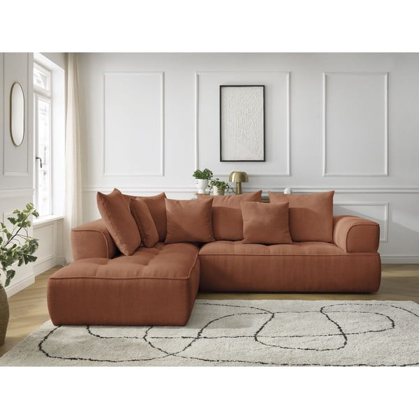 Terakotos spalvos iš šenilinio audinio kampinė sofa (su kairiuoju kampu/„L“ formos) Whesley – Bobochic Paris-image-4