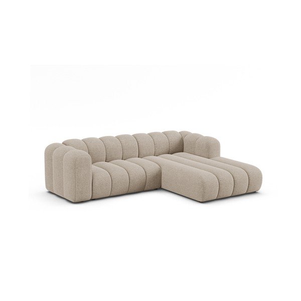 Smėlio spalvos kampinė sofa iš šenilinio audinio (su dešiniuoju kampu/su gultu) Lupine – Micadoni -image-1