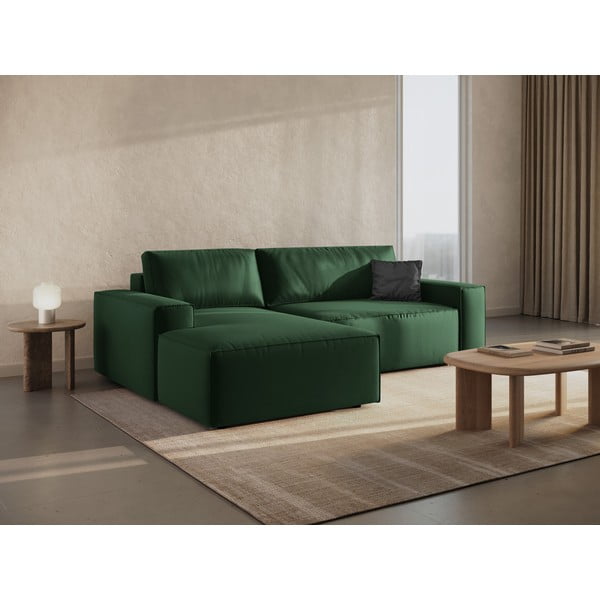 Iš velveto sulankstoma/su sandėliavimo vieta kampinė sofa tamsiai žalios spalvos (su kairiuoju kampu/su gultu) Jodie – Micadoni -image-1