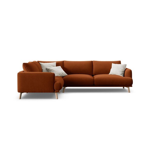 Terakotos spalvos kampinė sofa iš velveto (su kairiuoju kampu/„L“ formos) Naomi – Micadoni 
