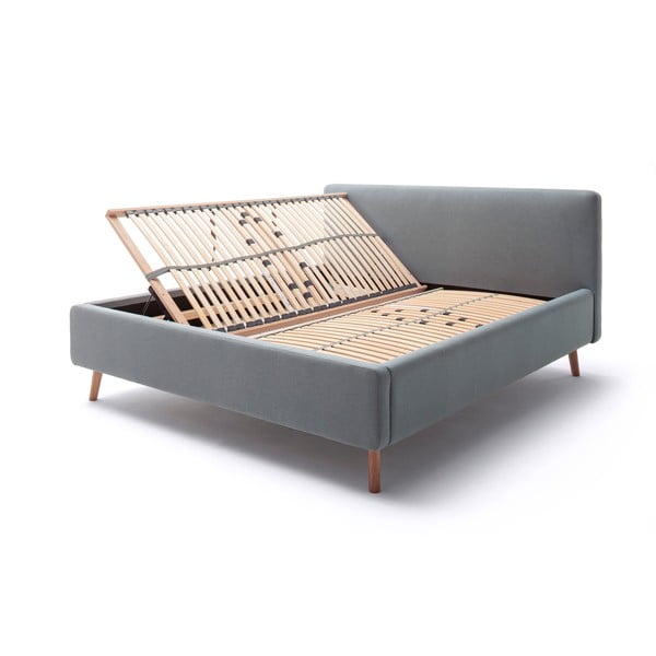 Pilkai mėlynos spalvos dvigulė lova audiniu dengta su sandėliavimo vieta su lovos grotelėmis 180x200 cm Mattis – Meise Möbel-image-4