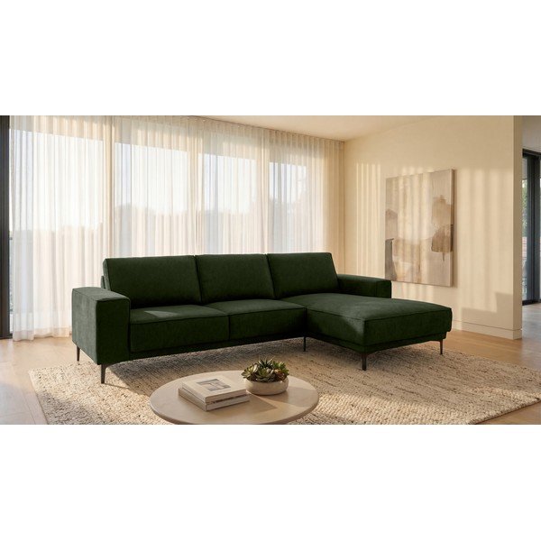 Žalios spalvos kampinė sofa iš šenilinio audinio (su dešiniuoju kampu/su gultu) Copenhagen – Scandic-image-1