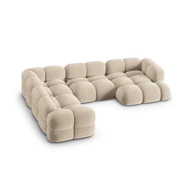 Smėlio spalvos iš velveto kampinė sofa (su kairiuoju kampu/„U“ formos) Loretto – Cosmopolitan Design-image-2