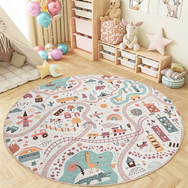 Skalbiamas vaikiškas žaidimų kilimas ø100 cm Furry World – Mila Home-image-1
