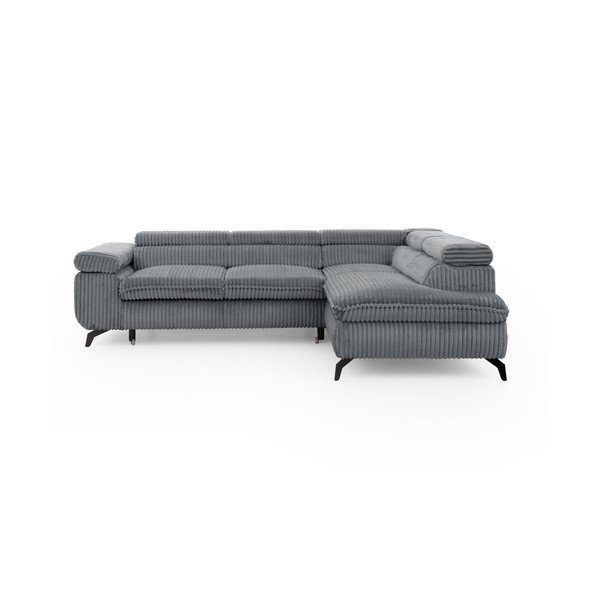 Pilkos spalvos kampinė sofa iš kordinio velveto (su dešiniuoju kampu/„L“ formos) Marbeya  – Ropez