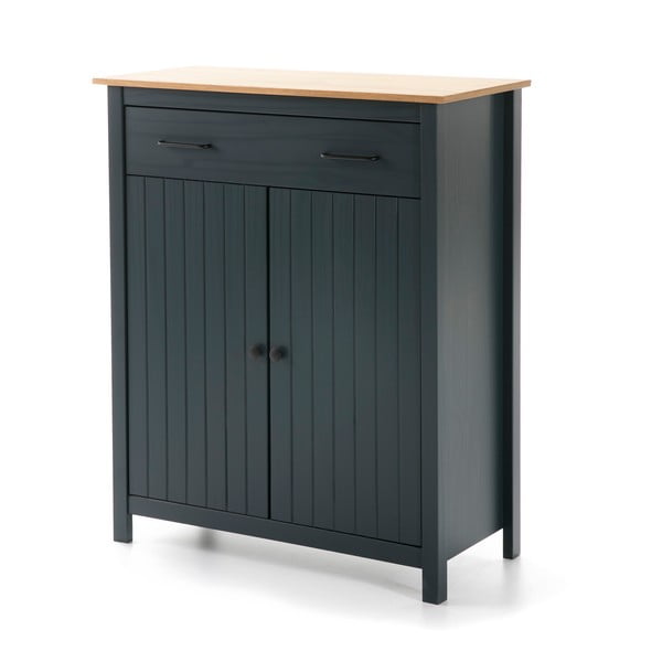 Iš pušies masyvo aukšta šoninė spintelė tamsiai mėlynos spalvos 90x110 cm Miranda – Marckeric-image-2