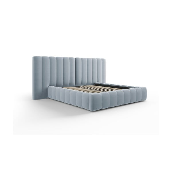 Dvigulė lova šviesiai mėlynos spalvos audiniu dengta su sandėliavimo vieta su lovos grotelėmis 160x200 cm Gina – Milo Casa