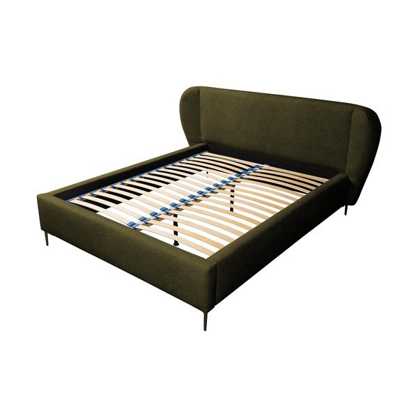 Tamsiai žalios spalvos dvigulė lova audiniu dengta su lovos grotelėmis 160x200 cm Makana – Makamii-image-2