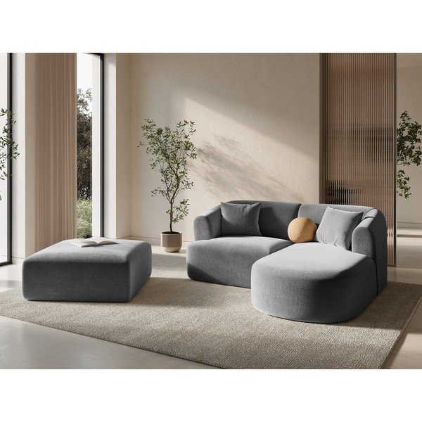 Šviesiai pilkos spalvos taburetė iš velveto Campi – Cosmopolitan Design-image-1